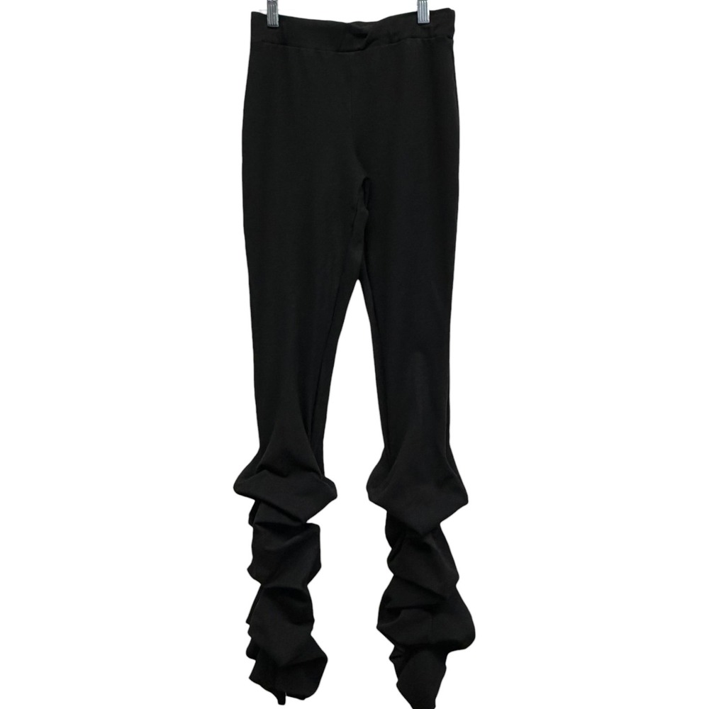 HERSHE Pants Womens Small Black Stacked Ruched Leg Ruffle Hem High Rise‎ Stretch